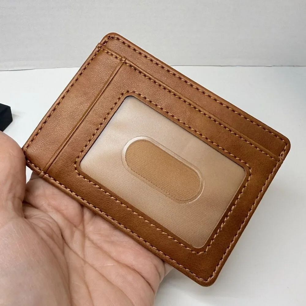 Engraved “To My Grandson” Brown Leather Slim Card Money ID Holder Wallet New